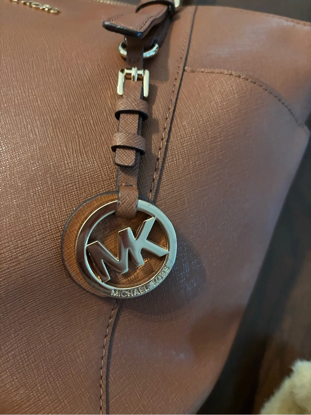 Michael Kors Cognac Leather Tote with MK Charm